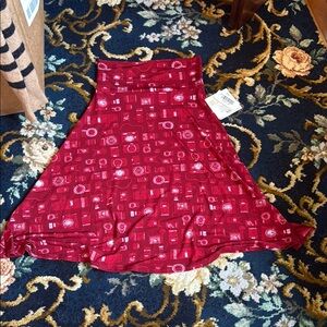 LuLaRoe‎ Red and White camera motif  A-Line Midi Skirt- NWT